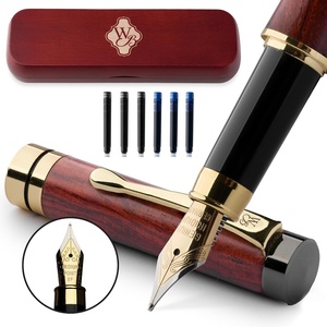 image:imageWordsworth amp Black Fountain Pen Set Rose Wood Luxury Bamboo Wood  Medium Nib Includes Spare Extra Fine Nib Gold 6 Ink Cartridges Refill Converter and Premium Gift Case