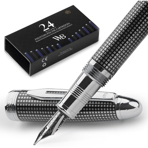 image:imageWordsworth amp Black Majesti Fountain PenBlack Checked Luxury Case Stainless Steel Medium Nib Ink Cartridges Refillable Ink ConverterCalligraphy PenBest Business Gift Set for Men amp WomenBlack Checked
