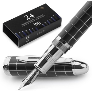 image:imageWordsworth amp Black Majesti Fountain PenBlack Checked Luxury Case Stainless Steel Medium Nib Ink Cartridges Refillable Ink ConverterCalligraphy PenBest Business Gift Set for Men amp WomenChecked Chrome