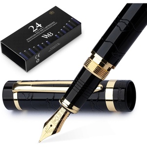 image:imageWordsworth amp Black Primori Fountain Pen Set Red Gold Medium Nib Gift Case 24 Ink Cartridges Refill Converter Manual Journaling Calligraphy Smooth Writing Pens Left and Right HandedBlack Gold