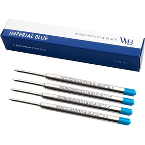 image:imageWordsworth and Black Ballpoint Pen Refills Blue Set of 4 Replaceable Refills  Medium Tip Quick Drying Blue Ink Standard Size Ballpoint Pens Smooth WritingBlueMedium Nib