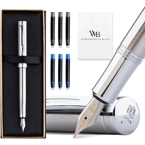 image:imageWordsworth and Black Fountain Pen Mini EDC Luxury Black Heavy Pocket Pen Chrome Finish Medium Nib 6 Ink Cartridges Ink Converter Travel Refillable Writing Pen Gift Set Men amp WomenSilver Chrome