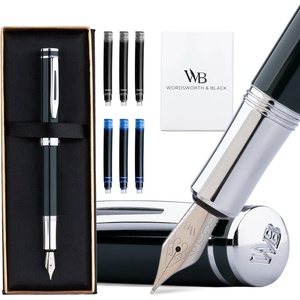 image:imageWordsworth and Black Fountain Pen Mini EDC Luxury Black Heavy Pocket Pen Chrome Finish Medium Nib 6 Ink Cartridges Ink Converter Travel Refillable Writing Pen Gift Set Men amp WomenRacing Green