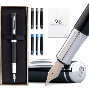 image:imageWordsworth and Black Fountain Pen Mini EDC Luxury Black Heavy Pocket Pen Chrome Finish Medium Nib 6 Ink Cartridges Ink Converter Travel Refillable Writing Pen Gift Set Men amp WomenBlack Chrome