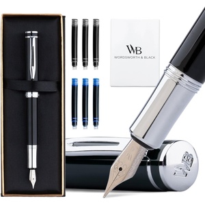 image:imageWordsworth and Black Fountain Pen Mini EDC Luxury Silver Heavy Pocket Pen Gold Finish Medium Nib 6 Ink Cartridges Ink Converter Travel Refillable Writing Pen Gift Set Men amp WomenBlack Chrome