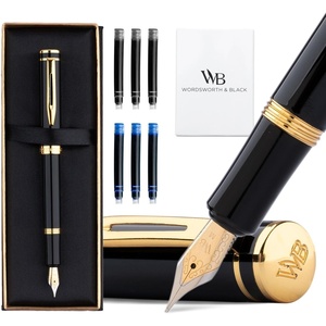 image:imageWordsworth and Black Fountain Pen Mini EDC Luxury Silver Heavy Pocket Pen Gold Finish Medium Nib 6 Ink Cartridges Ink Converter Travel Refillable Writing Pen Gift Set Men amp WomenBlack Gold