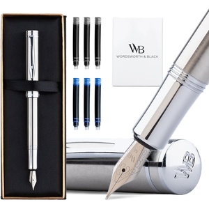 image:imageWordsworth and Black Fountain Pen Mini EDC Luxury Silver Heavy Pocket Pen Gold Finish Medium Nib 6 Ink Cartridges Ink Converter Travel Refillable Writing Pen Gift Set Men amp WomenSilver Chrome