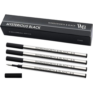image:imageWordsworth and Black Rollerball Pen Refills Black Set of 4 Replaceable Refills  Medium Tip Quick Drying Black Ink Standard Size Rollerball Pens Smooth WritingBlackFine Nib