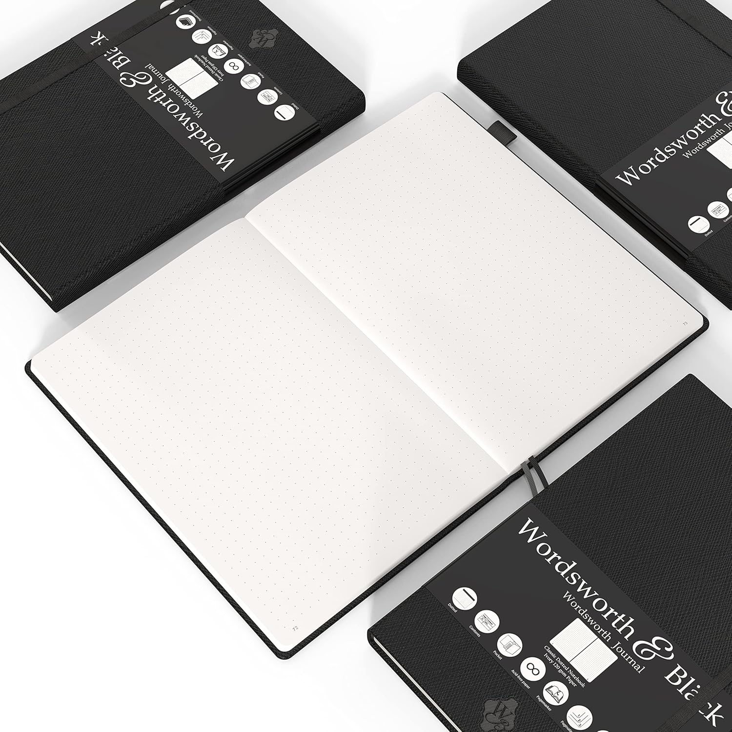 image:imageThin Classic Premium Bullet Grid Journal with Pen Loop A5 58 x 83 Dotted Hard Cover Notebook Lightweight Numbered Pages Dotted Journal Leather Inner Pocket Ivory 120gsm Paper Black