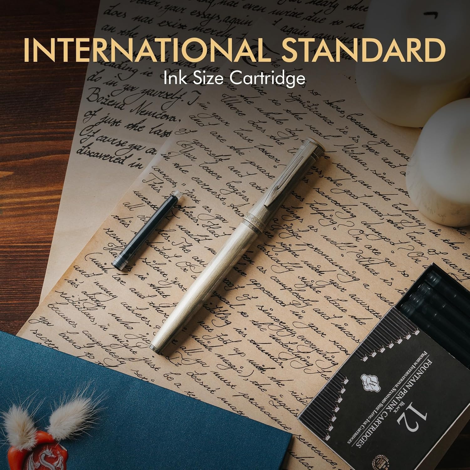 image:imageWordsworth amp Black 12 Pack Fountain Pen Ink Refills Set of 12 Black Ink Cartridges International Standard Size Length APPR 23 Base Diameter APPR 024 Disposable and GenericBlack