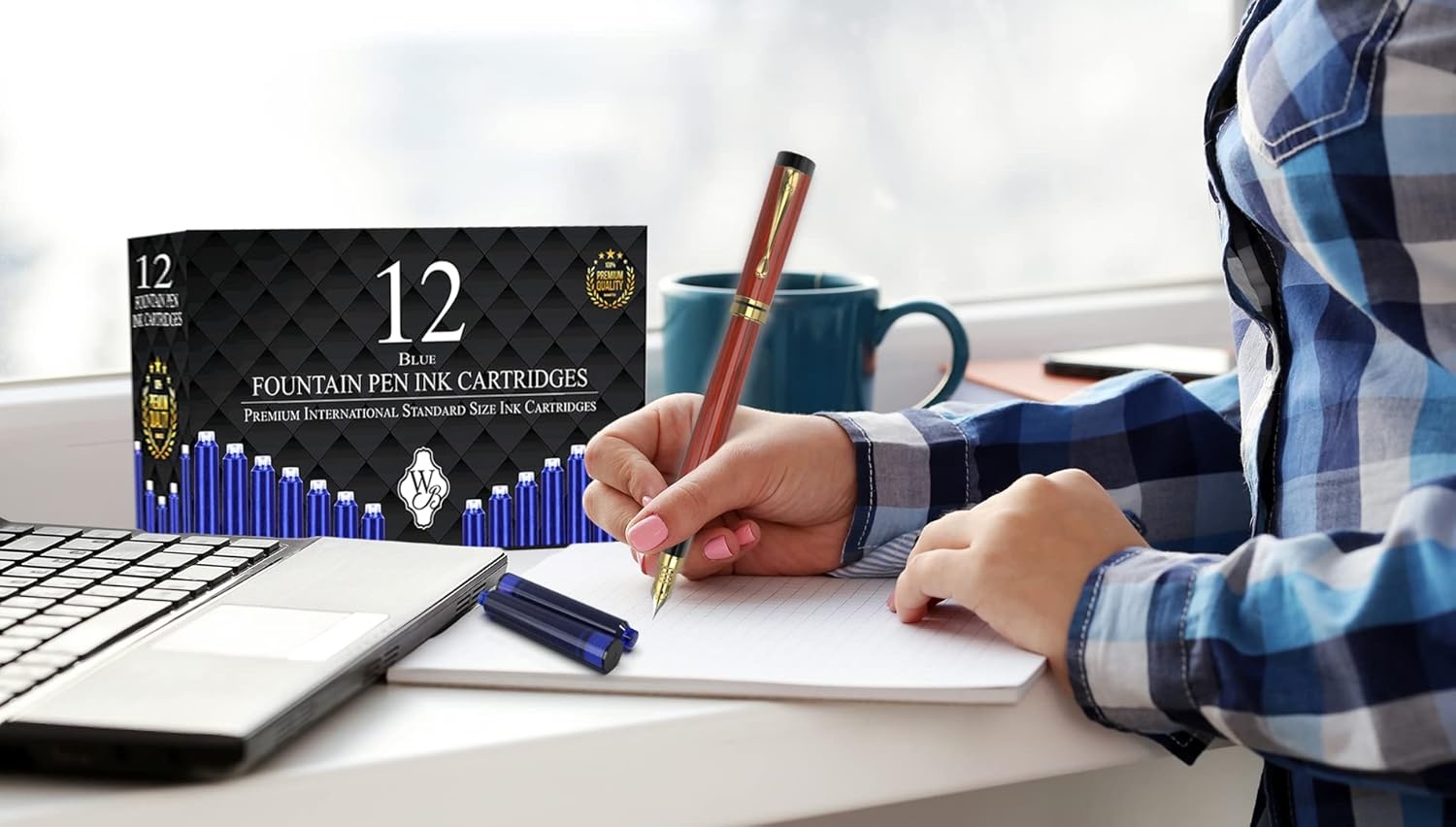 image:imageWordsworth amp Black 12 Pack Fountain Pen Ink Refills Set of 12 Black Ink Cartridges International Standard Size Length APPR 23 Base Diameter APPR 024 Disposable and GenericBlue