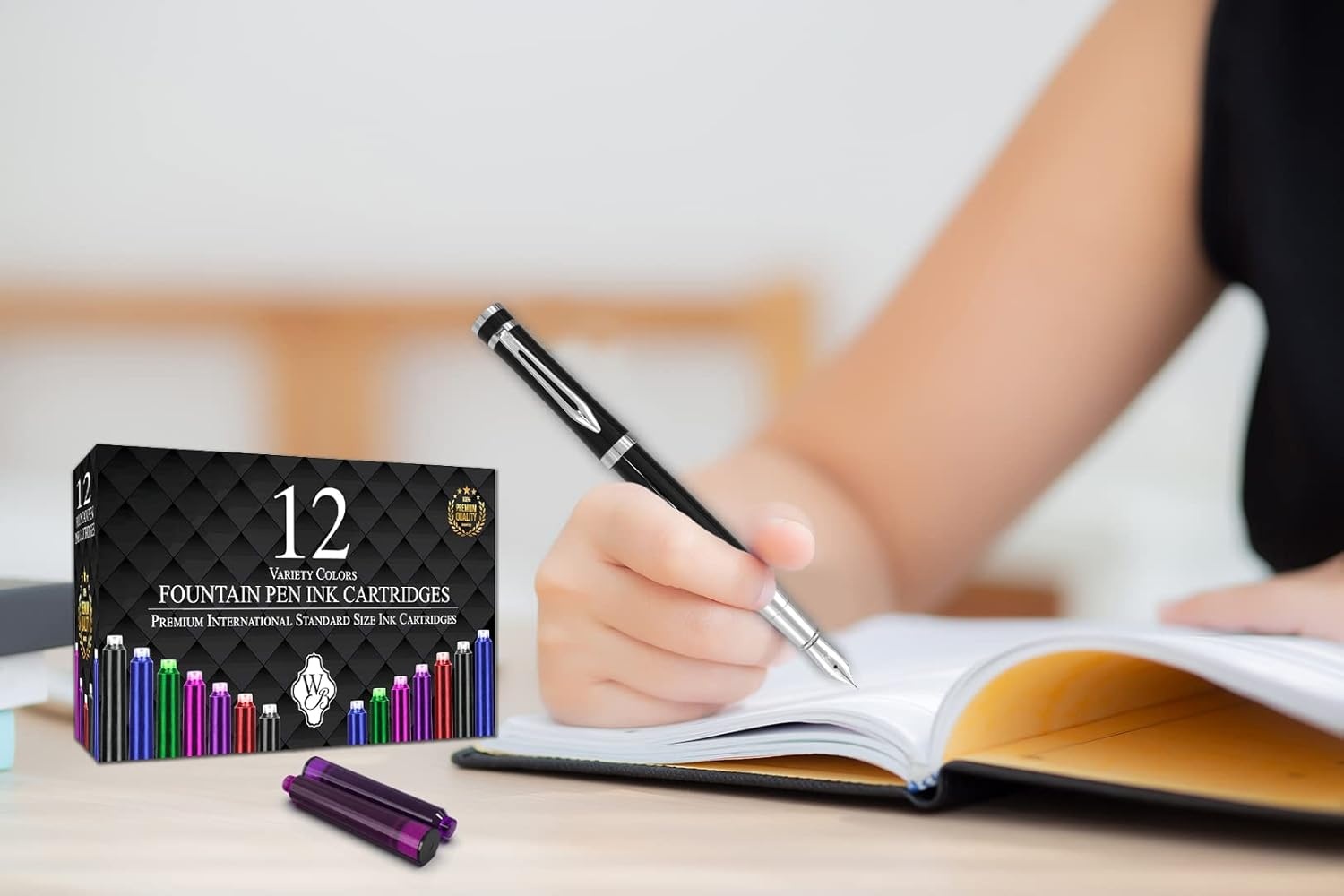 image:imageWordsworth amp Black 12 Pack Fountain Pen Ink Refills Set of 12 Black Ink Cartridges International Standard Size Length APPR 23 Base Diameter APPR 024 Disposable and GenericAssorted