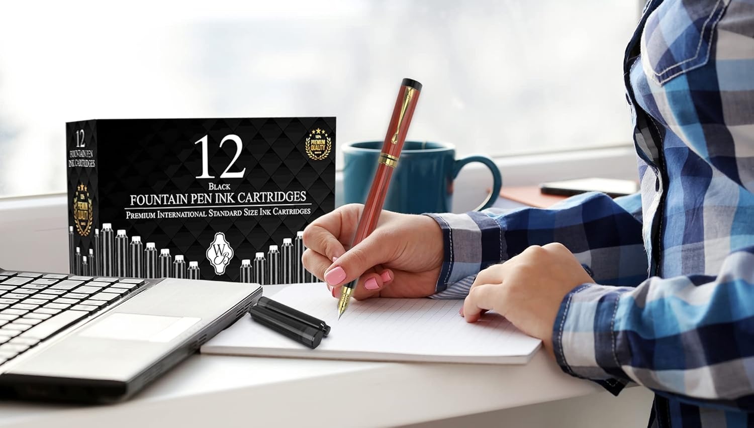 image:imageWordsworth amp Black 12 Pack Fountain Pen Ink Refills Set of 12 Black Ink Cartridges International Standard Size Length APPR 23 Base Diameter APPR 024 Disposable and GenericBlack