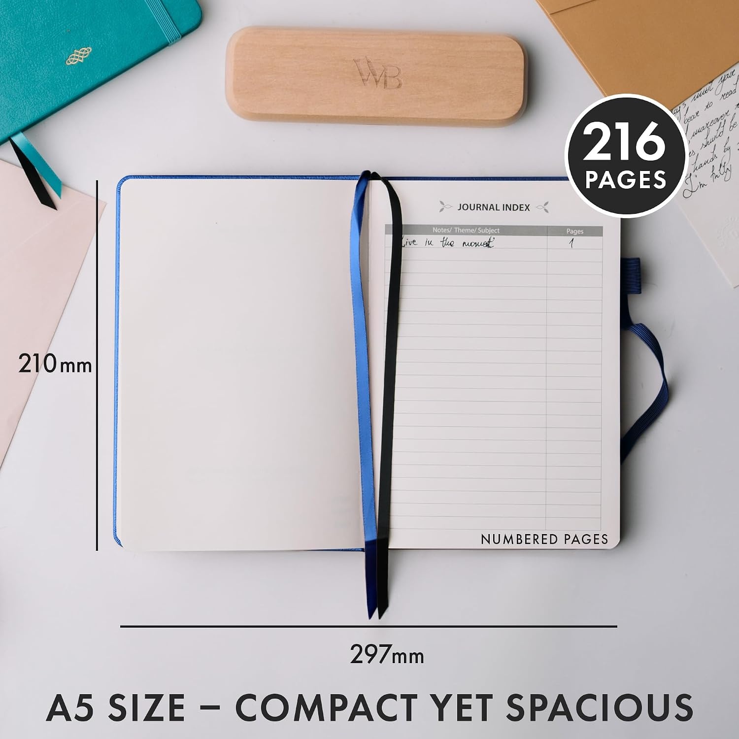 image:imageWordsworth amp Black A5 Lined Journal 216 Lined Pages Hardcover Leather 120 GSM Paper Journaling Notebook for Work amp Sketching Journals for Women Men Gifts Box Included TurquoiseBlue