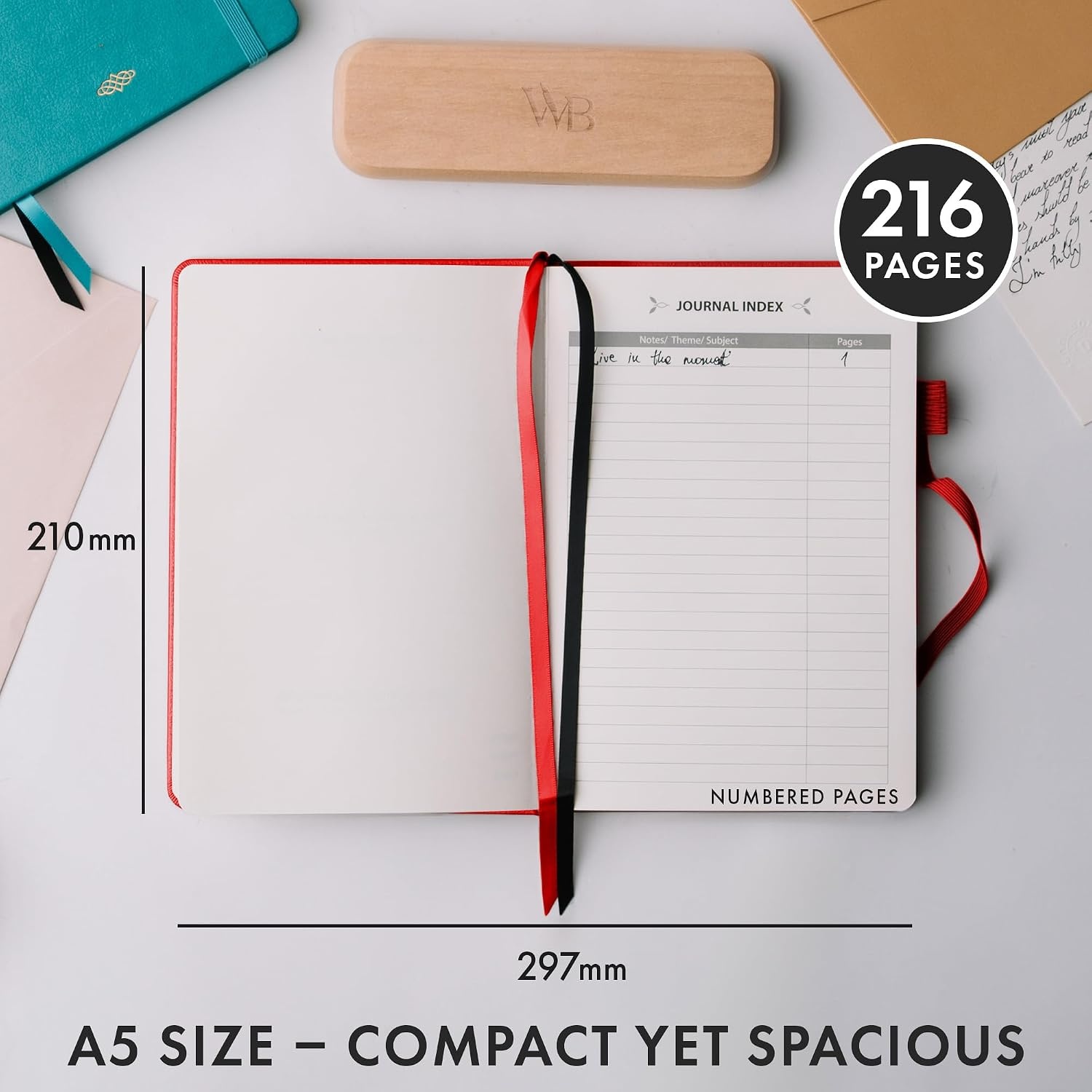 image:imageWordsworth amp Black A5 Lined Journal 216 Lined Pages Hardcover Leather 120 GSM Paper Journaling Notebook for Work amp Sketching Journals for Women Men Gifts Box Included TurquoiseRed