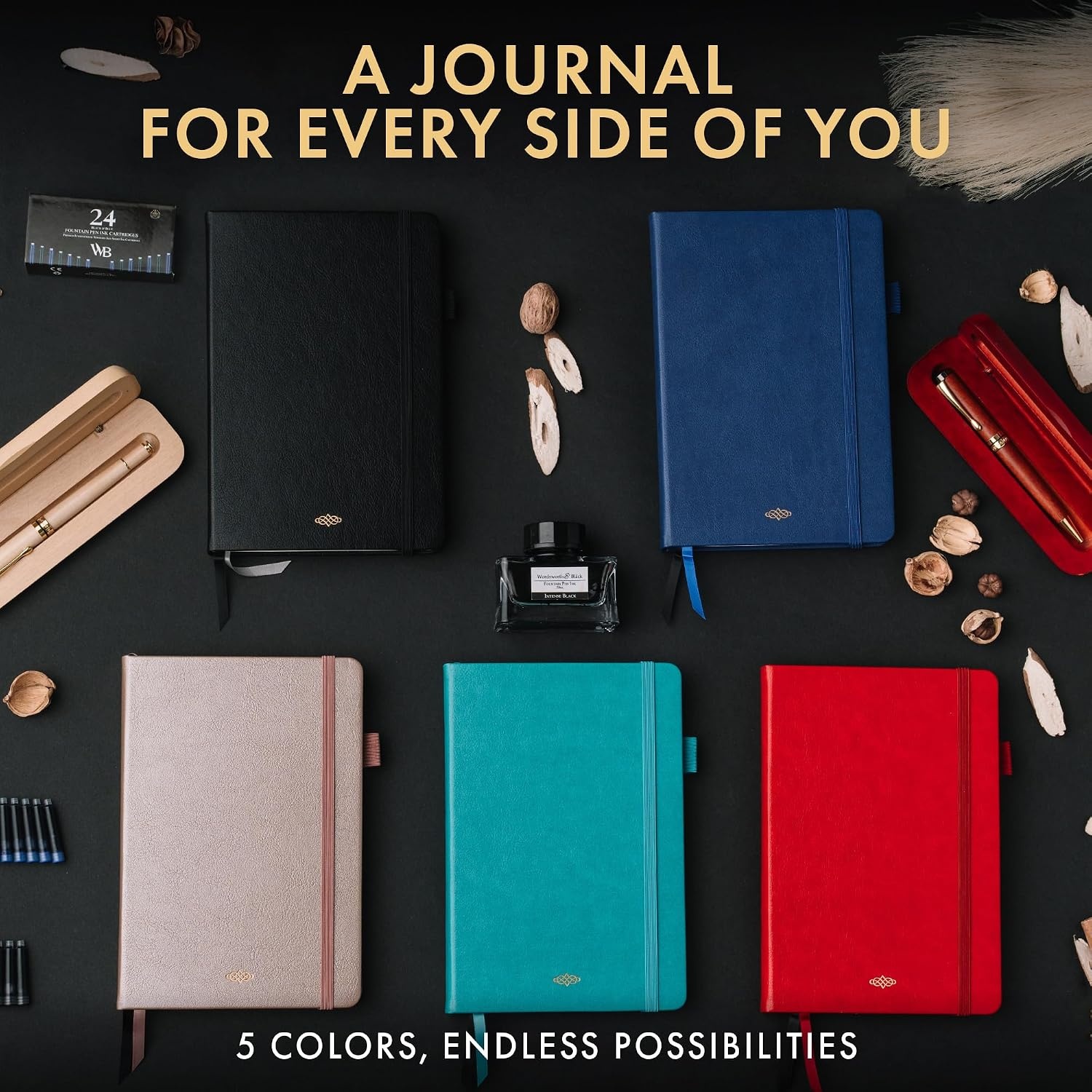 image:imageWordsworth amp Black A5 Lined Journal 216 Lined Pages Hardcover Leather 120 GSM Paper Journaling Notebook for Work amp Sketching Journals for Women Men Gifts Box Included TurquoiseRose Gold