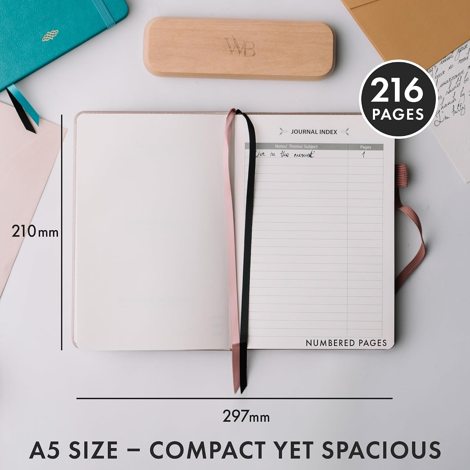 image:imageWordsworth amp Black A5 Lined Journal 216 Lined Pages Hardcover Leather 120 GSM Paper Journaling Notebook for Work amp Sketching Journals for Women Men Gifts Box Included TurquoiseRose Gold