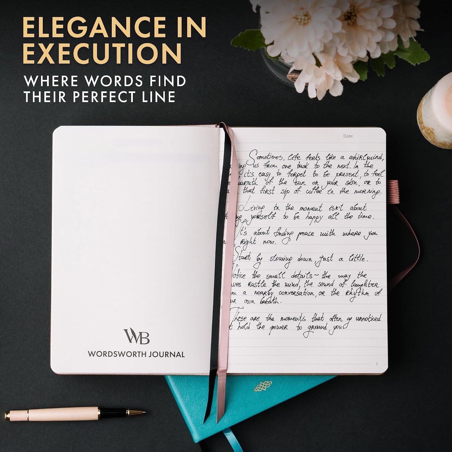 image:imageWordsworth amp Black A5 Lined Journal 216 Lined Pages Hardcover Leather 120 GSM Paper Journaling Notebook for Work amp Sketching Journals for Women Men Gifts Box Included TurquoiseRose Gold