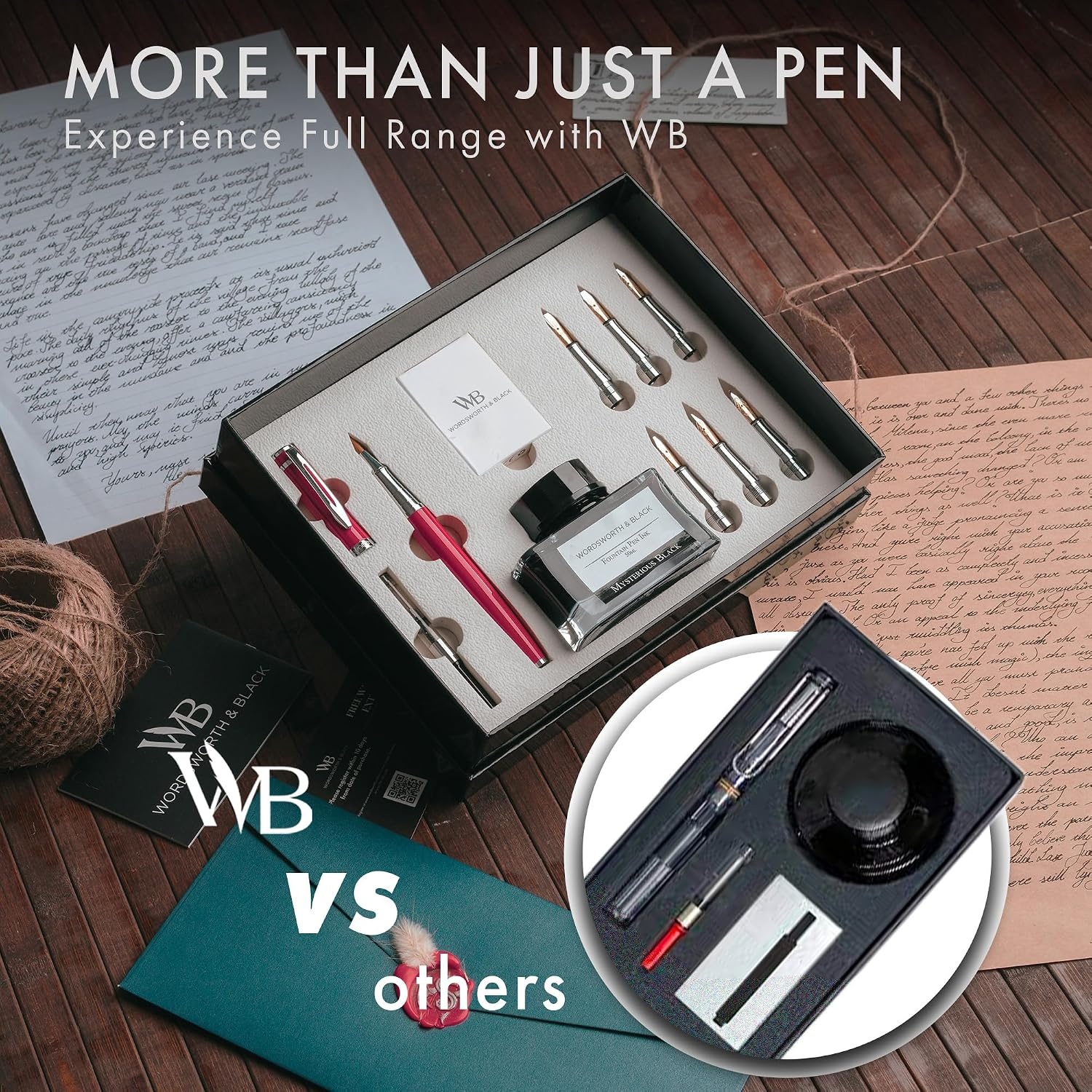 image:imageWordsworth amp Black Calligraphy Pen Gift Set Includes Bottle 6 Cartridges Refill Converter 6 Replacement Nibs Premium Package Journaling Smooth Writing Pens Red ChromeRed Chrome