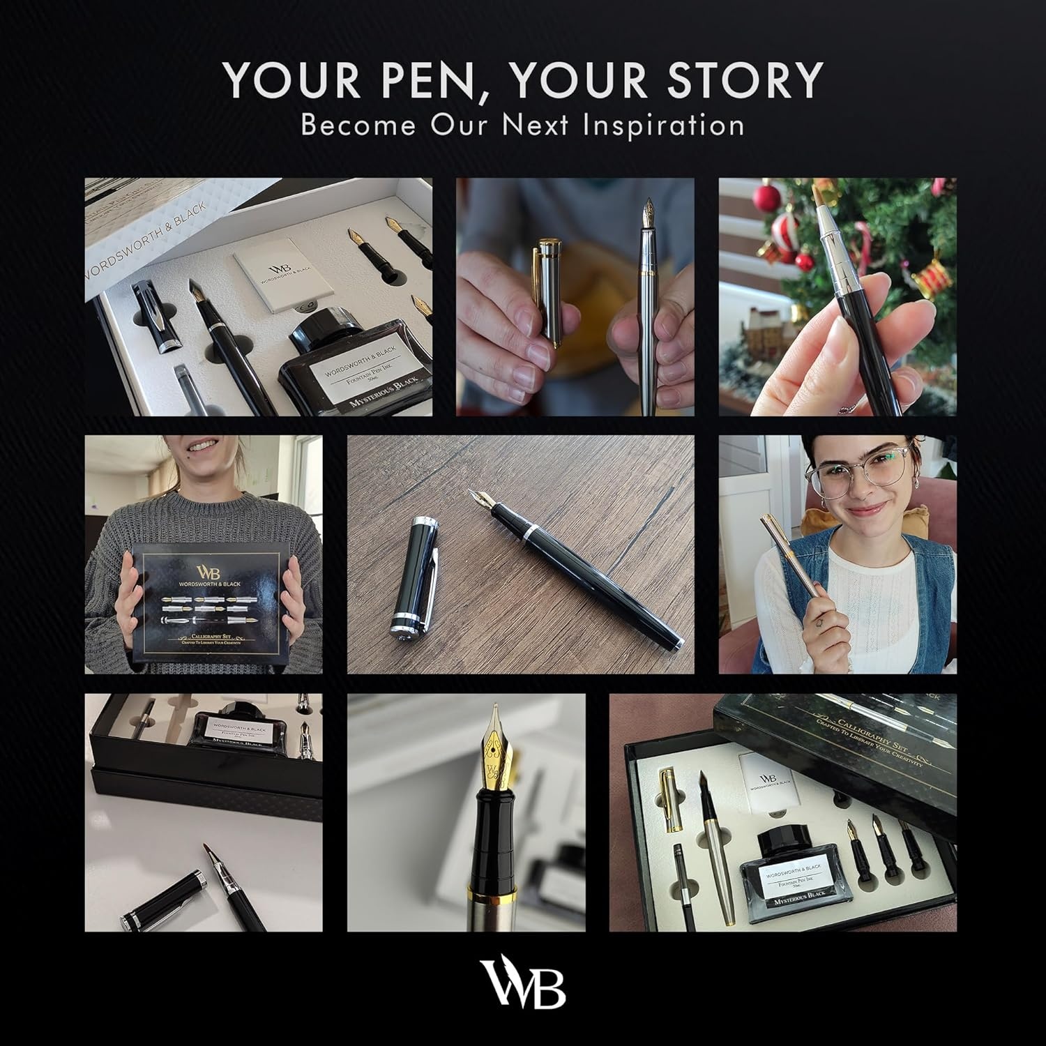 image:imageWordsworth amp Black Calligraphy Pen Gift Set Includes Bottle 6 Cartridges Refill Converter 6 Replacement Nibs Premium Package Journaling Smooth Writing Pens Red ChromeGreen Chrome