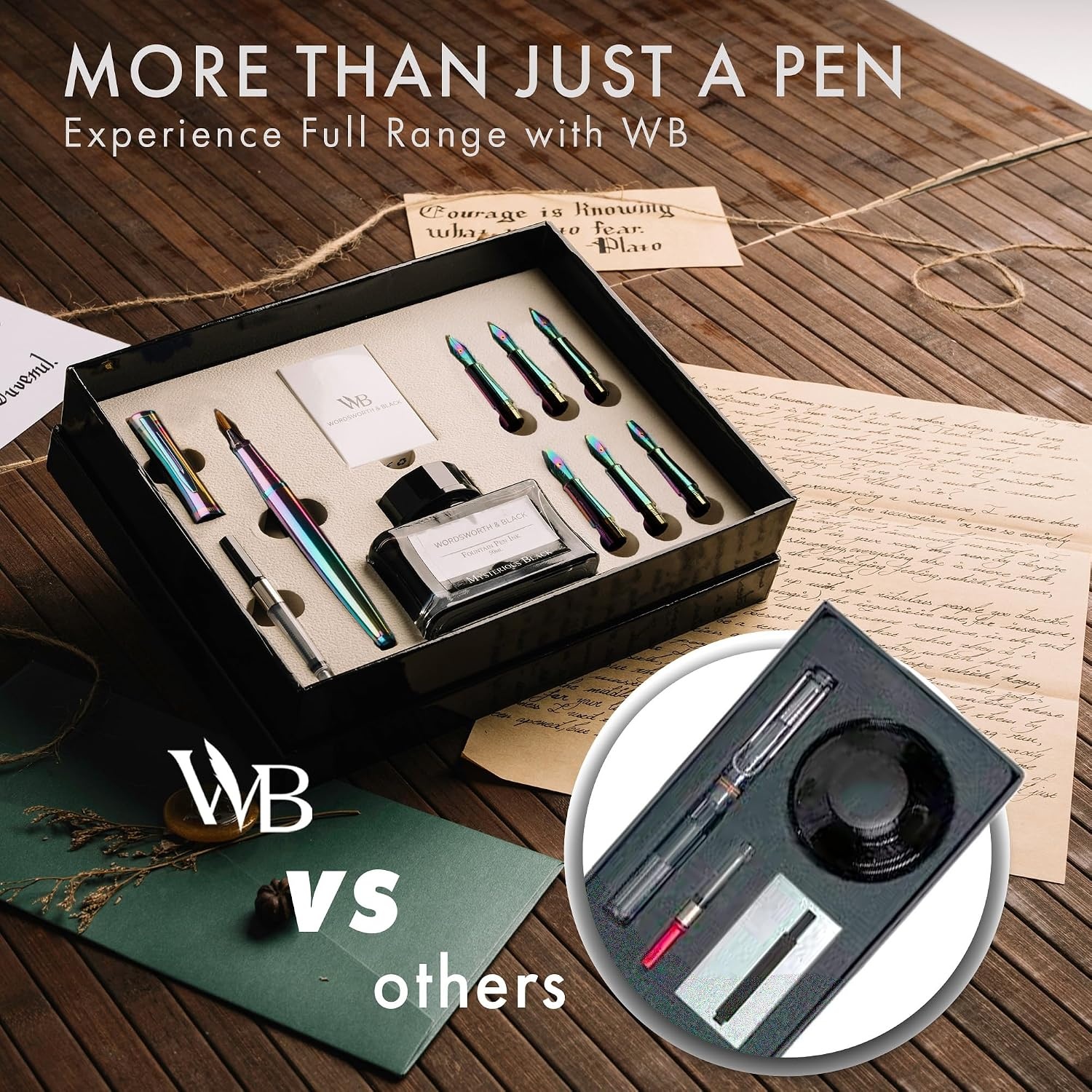 image:imageWordsworth amp Black Calligraphy Pen Gift Set Includes Bottle 6 Cartridges Refill Converter 6 Replacement Nibs Premium Package Journaling Smooth Writing Pens Red ChromeRainbow