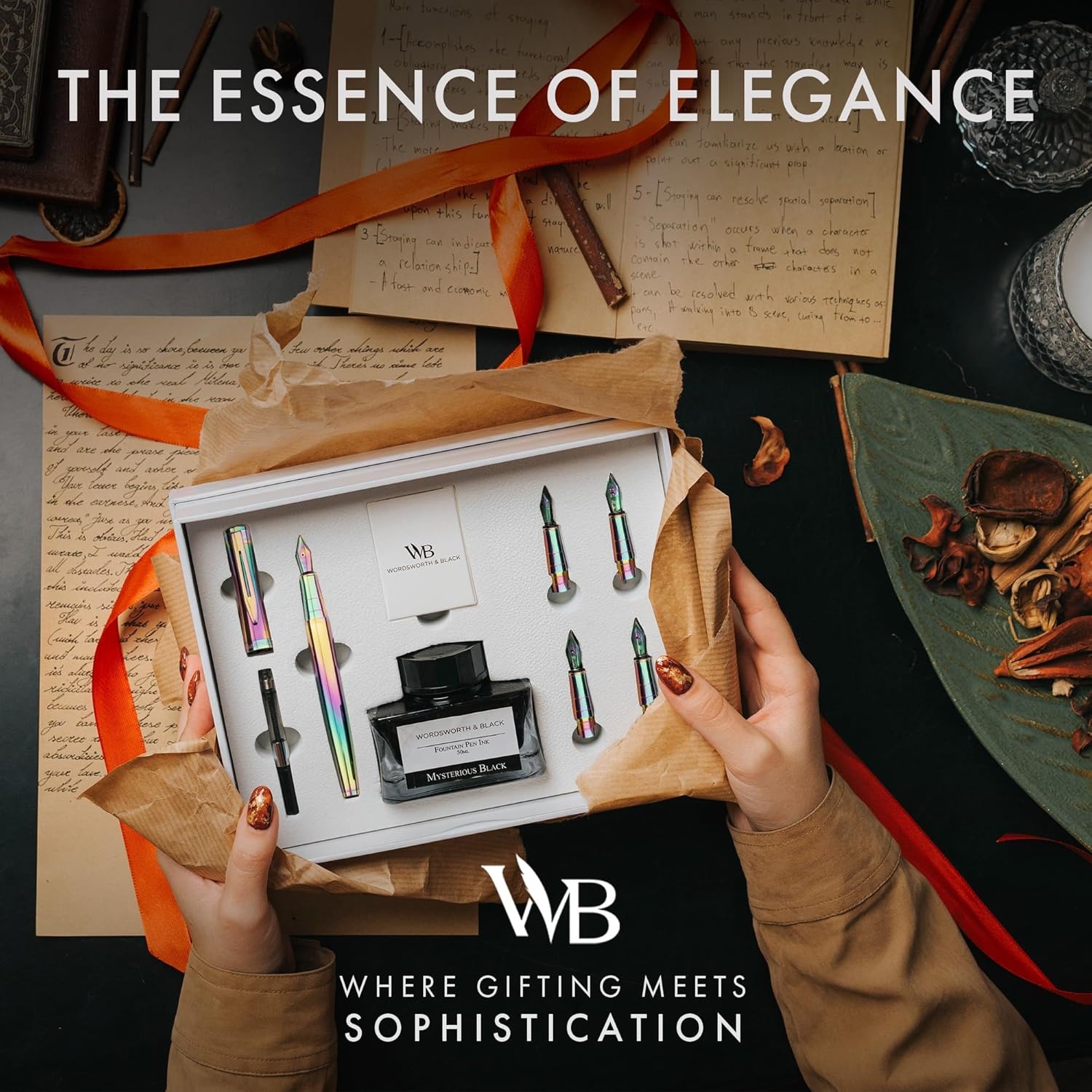 image:imageWordsworth amp Black Fountain Pen Gift Set Includes Bottle 6 Cartridges Refill Converter 4 Replacement Nibs Premium Package Journaling Calligraphy Smooth Writing Pens Red ChromeRainbow
