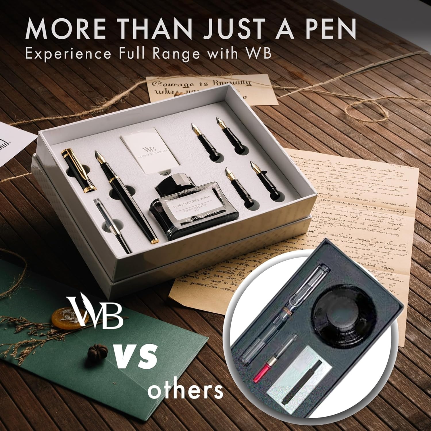 image:imageWordsworth amp Black Fountain Pen Gift Set Includes Bottle 6 Cartridges Refill Converter 4 Replacement Nibs Premium Package Journaling Calligraphy Smooth Writing Pens Red ChromeBlack Gold