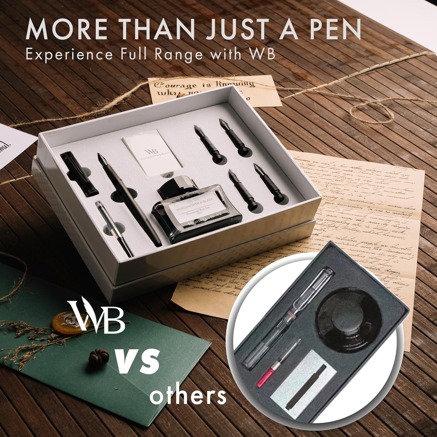 image:imageWordsworth amp Black Fountain Pen Gift Set Includes Bottle 6 Cartridges Refill Converter 4 Replacement Nibs Premium Package Journaling Calligraphy Smooth Writing Pens Red ChromeAll Black