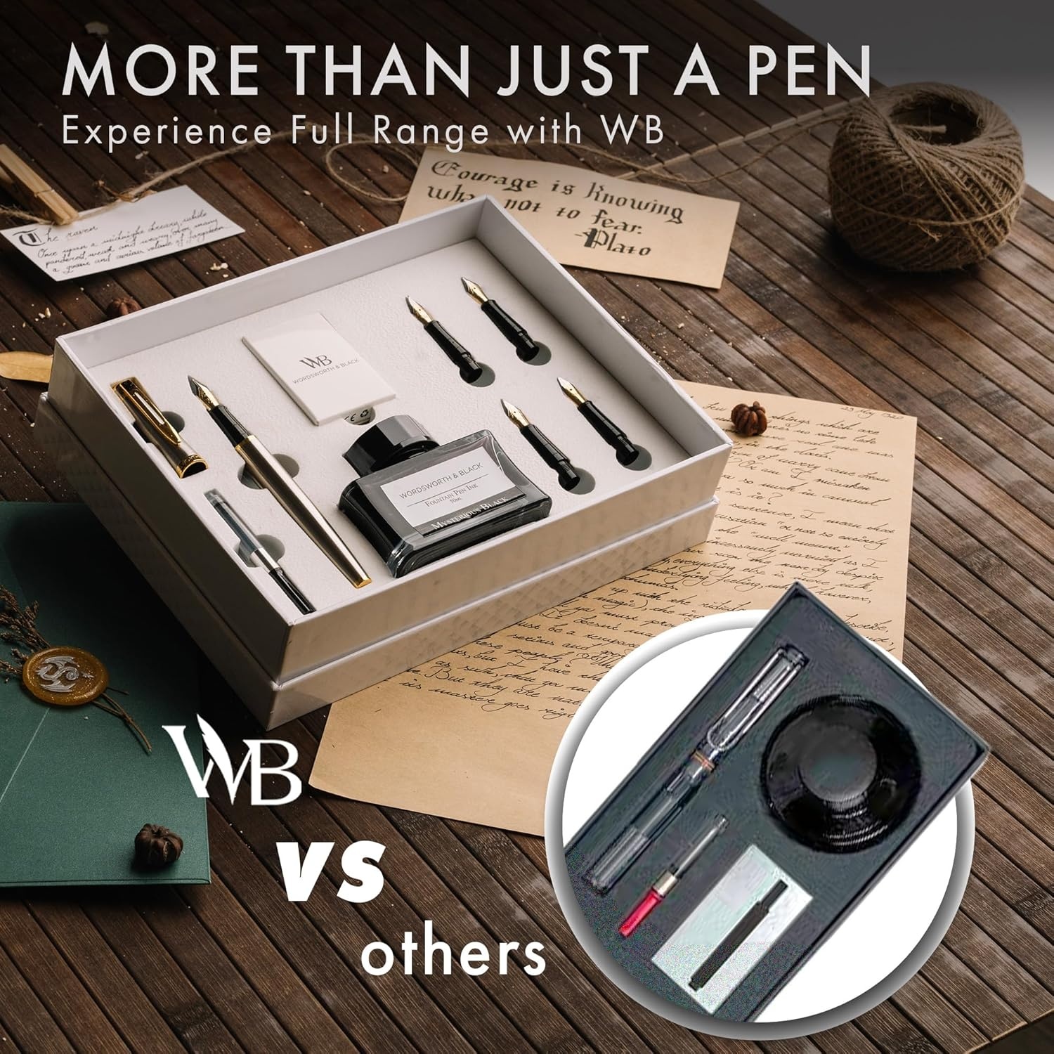 image:imageWordsworth amp Black Fountain Pen Gift Set Includes Bottle 6 Cartridges Refill Converter 4 Replacement Nibs Premium Package Journaling Calligraphy Smooth Writing Pens Red ChromeSilver Chrome
