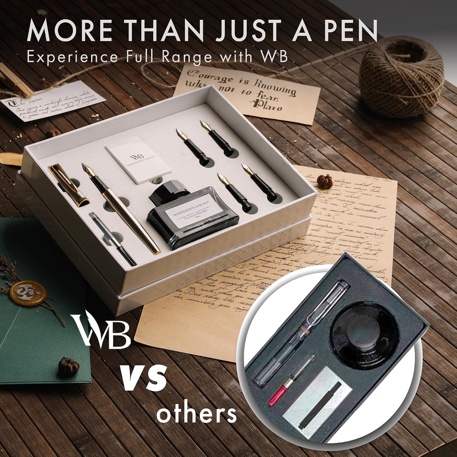 image:imageWordsworth amp Black Fountain Pen Gift Set Includes Bottle 6 Cartridges Refill Converter 4 Replacement Nibs Premium Package Journaling Calligraphy Smooth Writing Pens Red ChromeSilver Gold