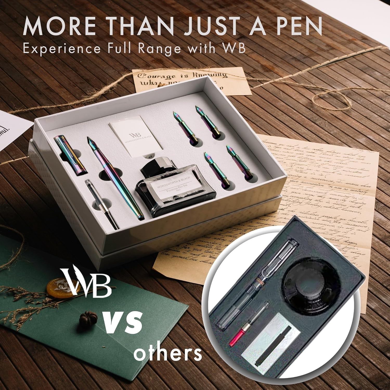 image:imageWordsworth amp Black Fountain Pen Gift Set Includes Bottle 6 Cartridges Refill Converter 4 Replacement Nibs Premium Package Journaling Calligraphy Smooth Writing Pens Red ChromeRainbow