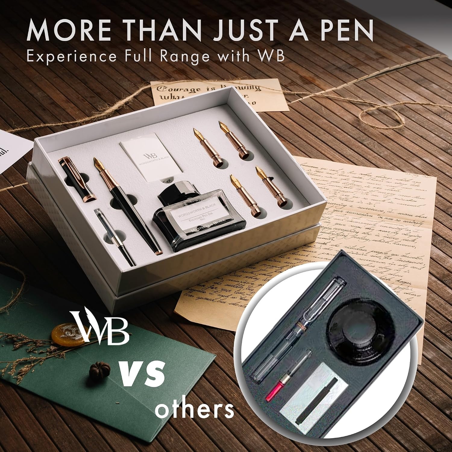 image:imageWordsworth amp Black Fountain Pen Gift Set Includes Bottle 6 Cartridges Refill Converter 4 Replacement Nibs Premium Package Journaling Calligraphy Smooth Writing Pens Red ChromeBlack Rose Gold