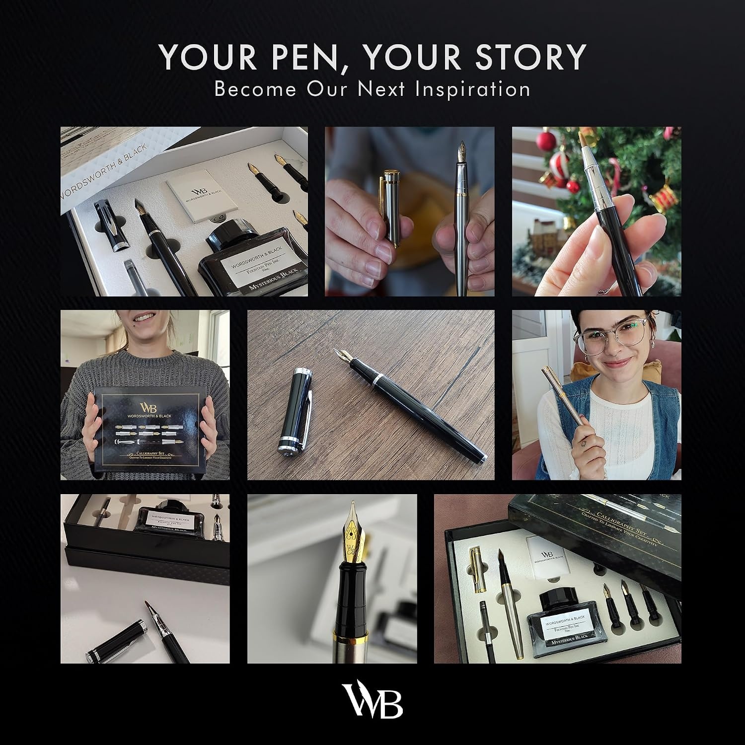 image:imageWordsworth amp Black Fountain Pen Gift Set Includes Bottle 6 Cartridges Refill Converter 4 Replacement Nibs Premium Package Journaling Calligraphy Smooth Writing Pens Red ChromeWhite Rose Gold