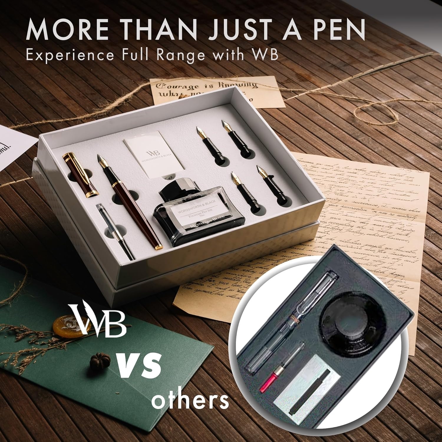 image:imageWordsworth amp Black Fountain Pen Gift Set Includes Bottle 6 Cartridges Refill Converter 4 Replacement Nibs Premium Package Journaling Calligraphy Smooth Writing Pens Red ChromeBrown Gold