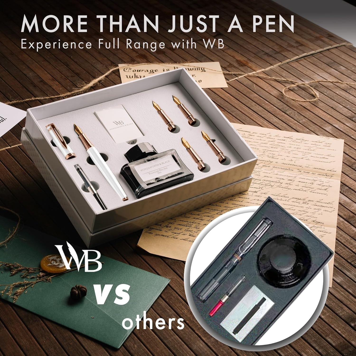image:imageWordsworth amp Black Fountain Pen Gift Set Includes Bottle 6 Cartridges Refill Converter 4 Replacement Nibs Premium Package Journaling Calligraphy Smooth Writing Pens Red ChromeWhite Rose Gold