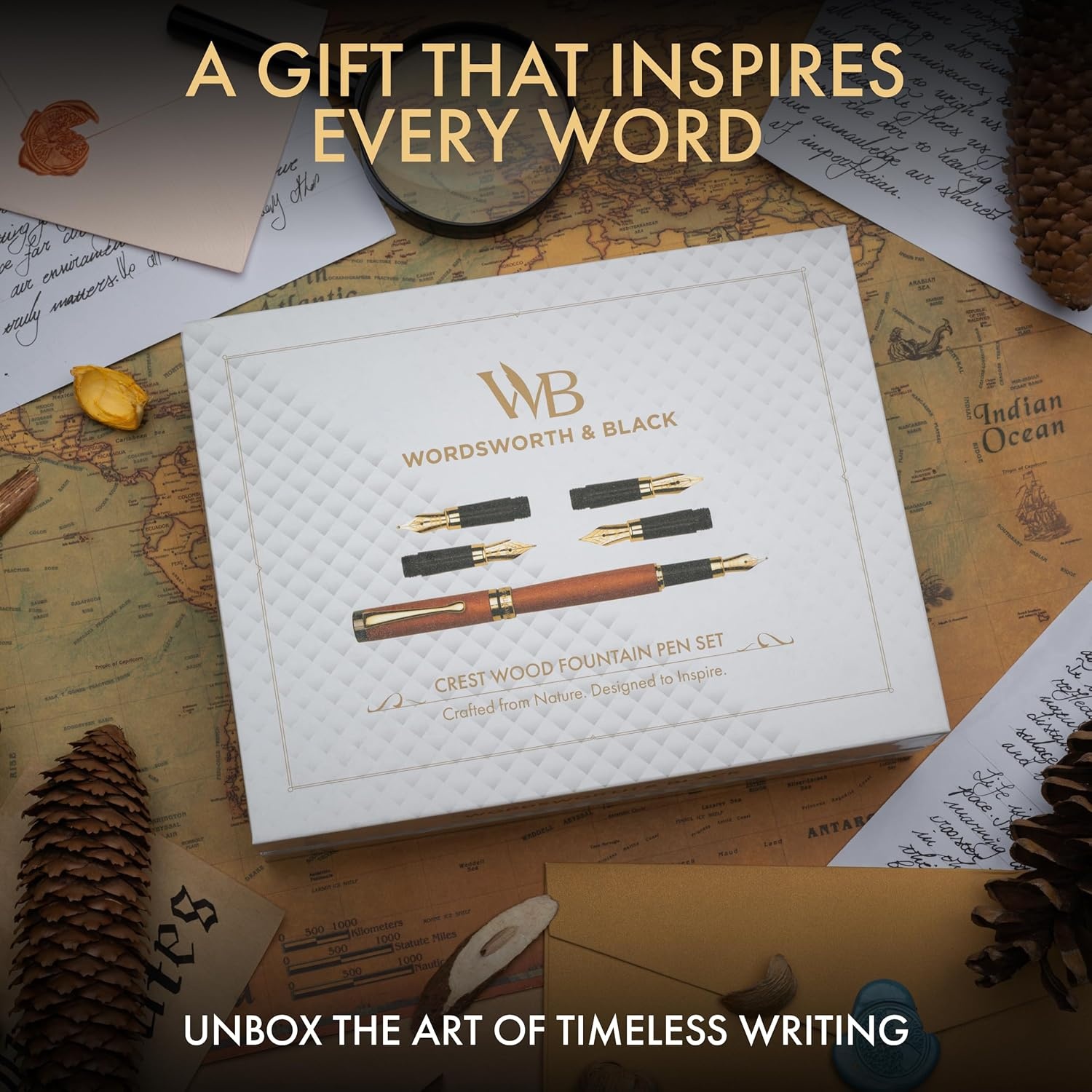 image:imageWordsworth amp Black Fountain Pen Gift Set Includes Ink Bottle 6 Cartridges Refill Converter 4 Replacement Nibs Luxury Bamboo Journaling Calligraphy Smooth Writing Pens RosewoodCherry Wood