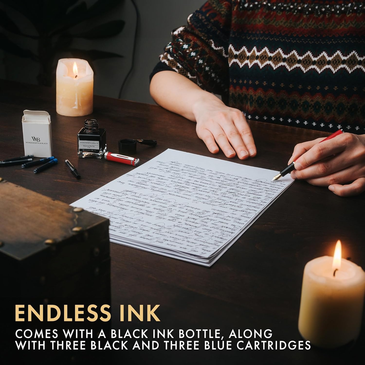 image:imageWordsworth amp Black Fountain Pen Set18K Gilded Medium and Extra Fine Nib25ML Black Ink Bottle6 Ink CartridgesRefill ConverterGift BoxSmooth Writing Pen Silver ChromeGift Set for Men and WomenRed Chrome