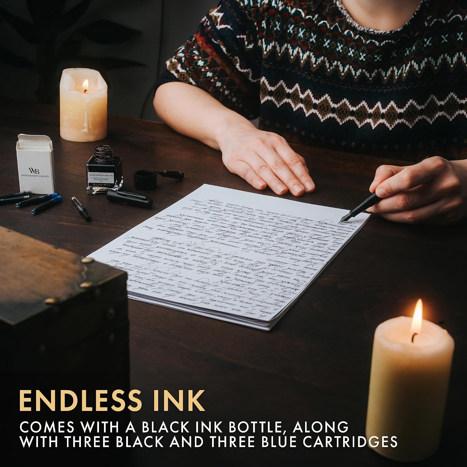 image:imageWordsworth amp Black Fountain Pen Set18K Gilded Medium and Extra Fine Nib25ML Black Ink Bottle6 Ink CartridgesRefill ConverterGift BoxSmooth Writing Pen Silver ChromeGift Set for Men and WomenAll Black