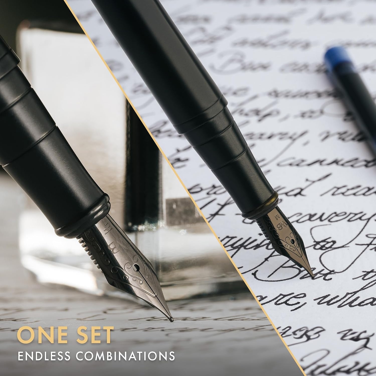 image:imageWordsworth amp Black Fountain Pen Set18K Gilded Medium and Extra Fine Nib25ML Black Ink Bottle6 Ink CartridgesRefill ConverterGift BoxSmooth Writing Pen Silver ChromeGift Set for Men and WomenAll Black