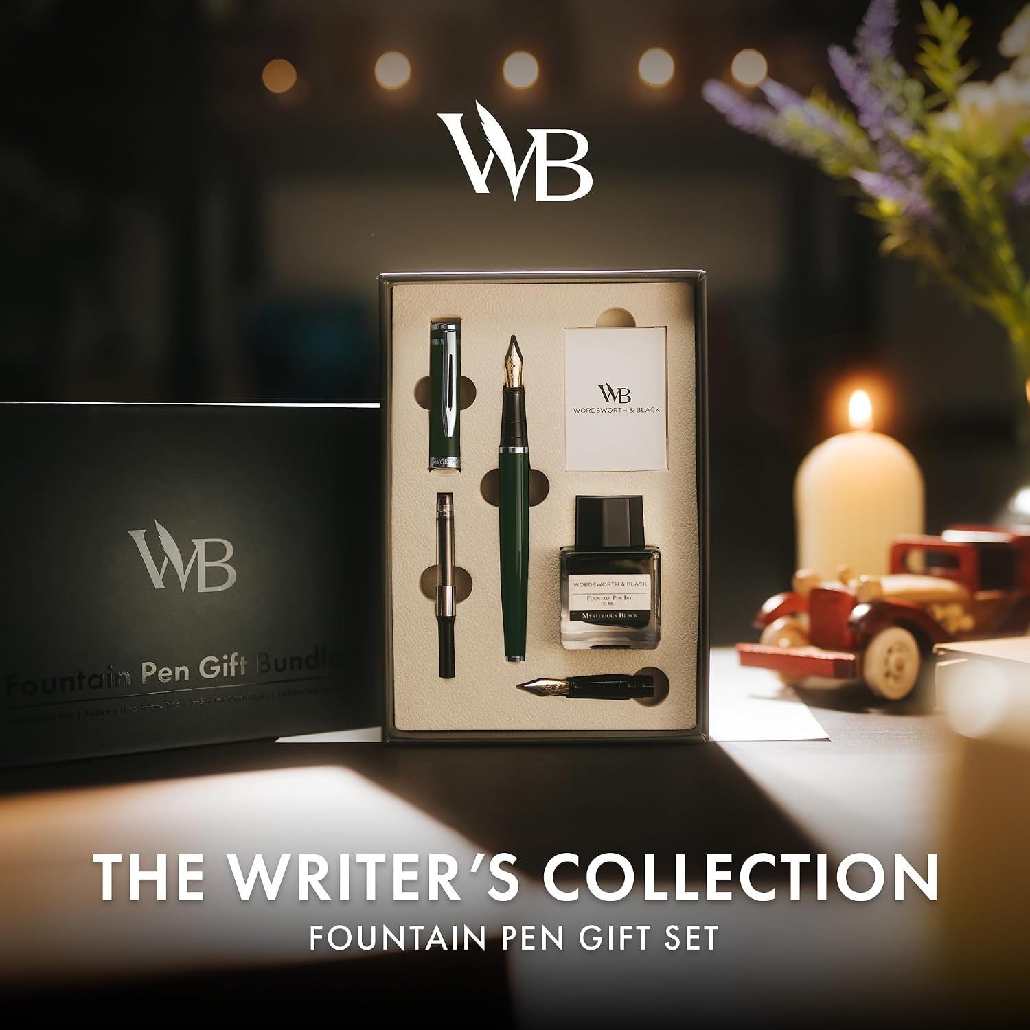 image:imageWordsworth amp Black Fountain Pen Set18K Gilded Medium and Extra Fine Nib25ML Black Ink Bottle6 Ink CartridgesRefill ConverterGift BoxSmooth Writing Pen Silver ChromeGift Set for Men and WomenGreen Chrome