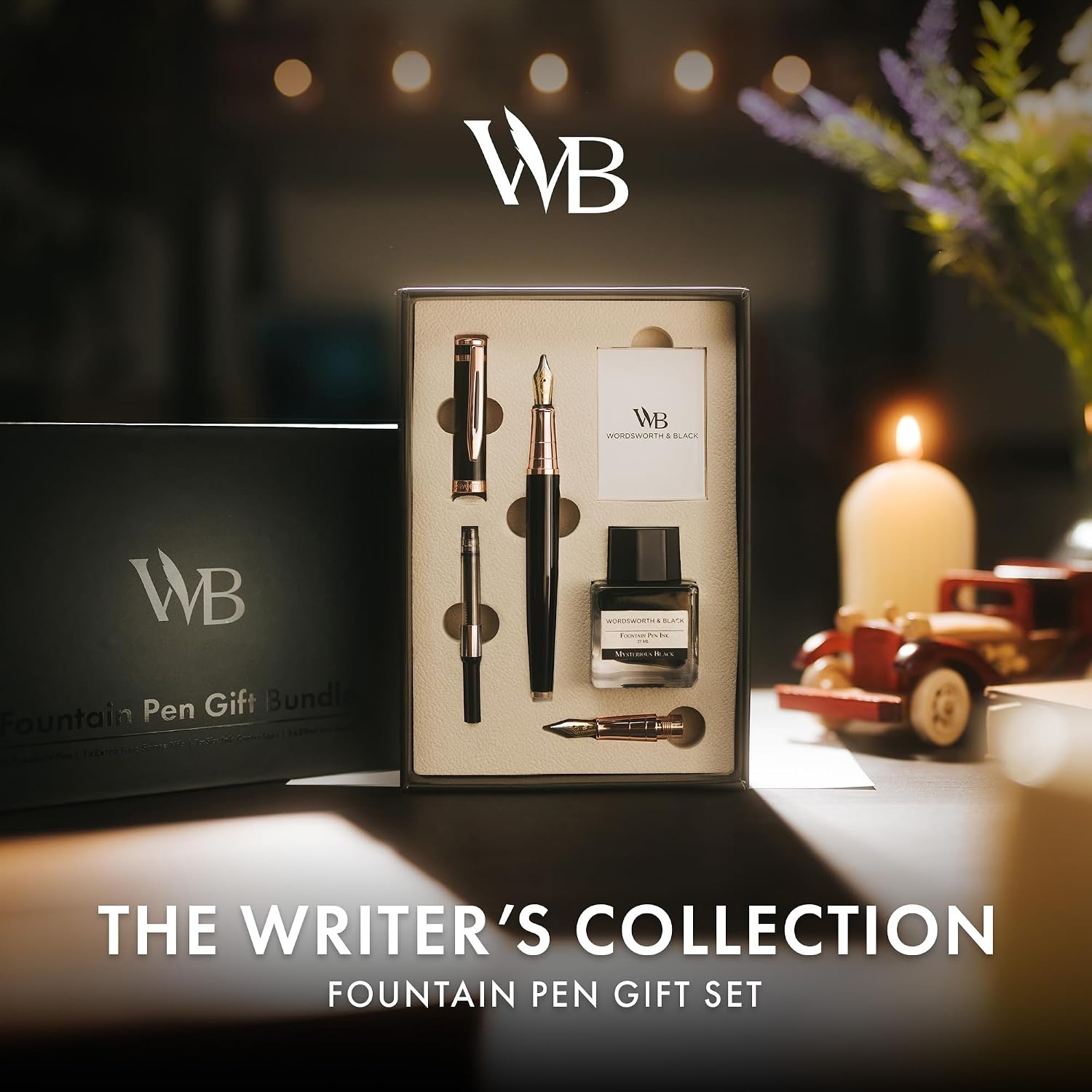 image:imageWordsworth amp Black Fountain Pen Set18K Gilded Medium and Extra Fine Nib25ML Black Ink Bottle6 Ink CartridgesRefill ConverterGift BoxSmooth Writing Pen Silver ChromeGift Set for Men and WomenBlack Rose Gold