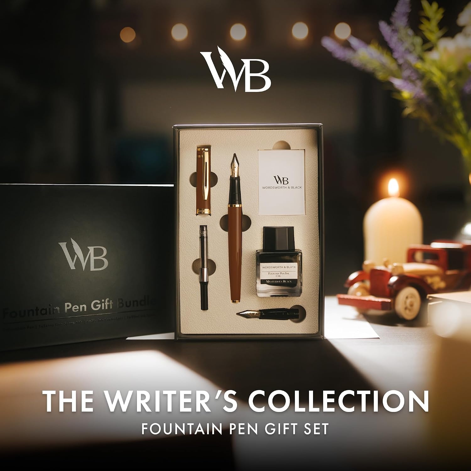 image:imageWordsworth amp Black Fountain Pen Set18K Gilded Medium and Extra Fine Nib25ML Black Ink Bottle6 Ink CartridgesRefill ConverterGift BoxSmooth Writing Pen Silver ChromeGift Set for Men and WomenBrown Gold