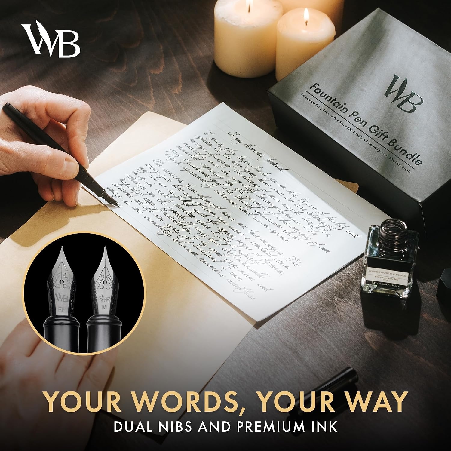 image:imageWordsworth amp Black Fountain Pen Set18K Gilded Medium and Extra Fine Nib25ML Black Ink Bottle6 Ink CartridgesRefill ConverterGift BoxSmooth Writing Pen Silver ChromeGift Set for Men and WomenAll Black