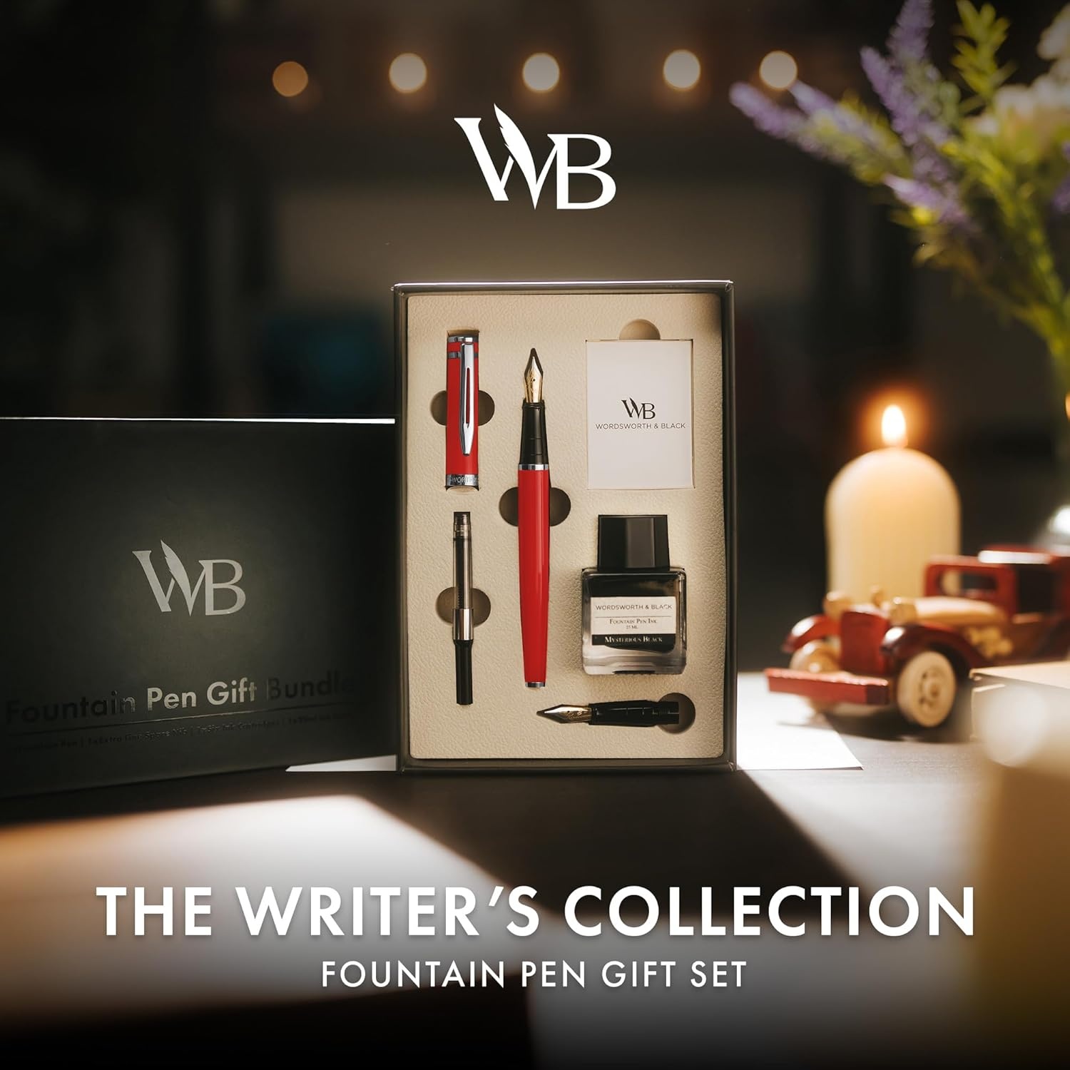 image:imageWordsworth amp Black Fountain Pen Set18K Gilded Medium and Extra Fine Nib25ML Black Ink Bottle6 Ink CartridgesRefill ConverterGift BoxSmooth Writing Pen Silver ChromeGift Set for Men and WomenRed Chrome