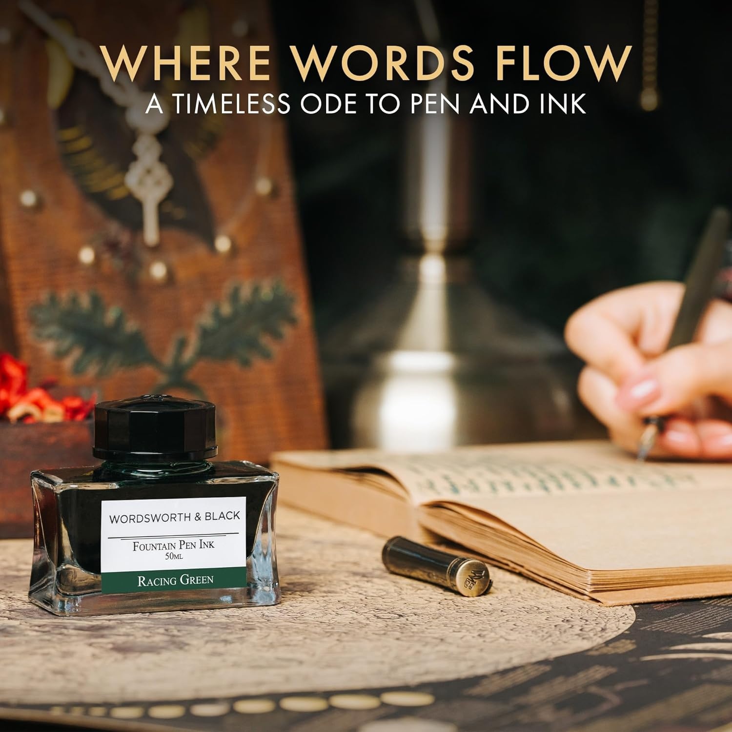 image:imageWordsworth and Black Fountain Pen Ink Bottle 50 ml Premium Luxury Edition Racing Green Fountain Pens Bottled Ink Classic Designed Bottle Smooth Flow 50 mlGreen