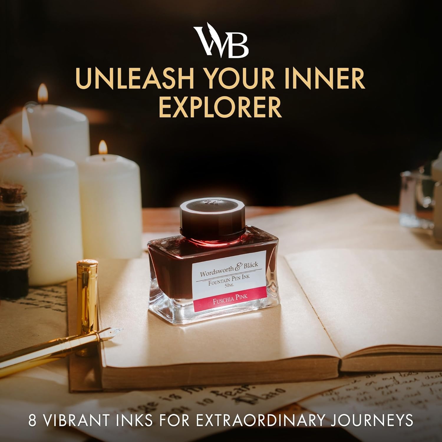 image:imageWordsworth and Black Fountain Pen Ink Bottle 50 ml Premium Luxury Edition Racing Green Fountain Pens Bottled Ink Classic Designed Bottle Smooth Flow 50 mlPink