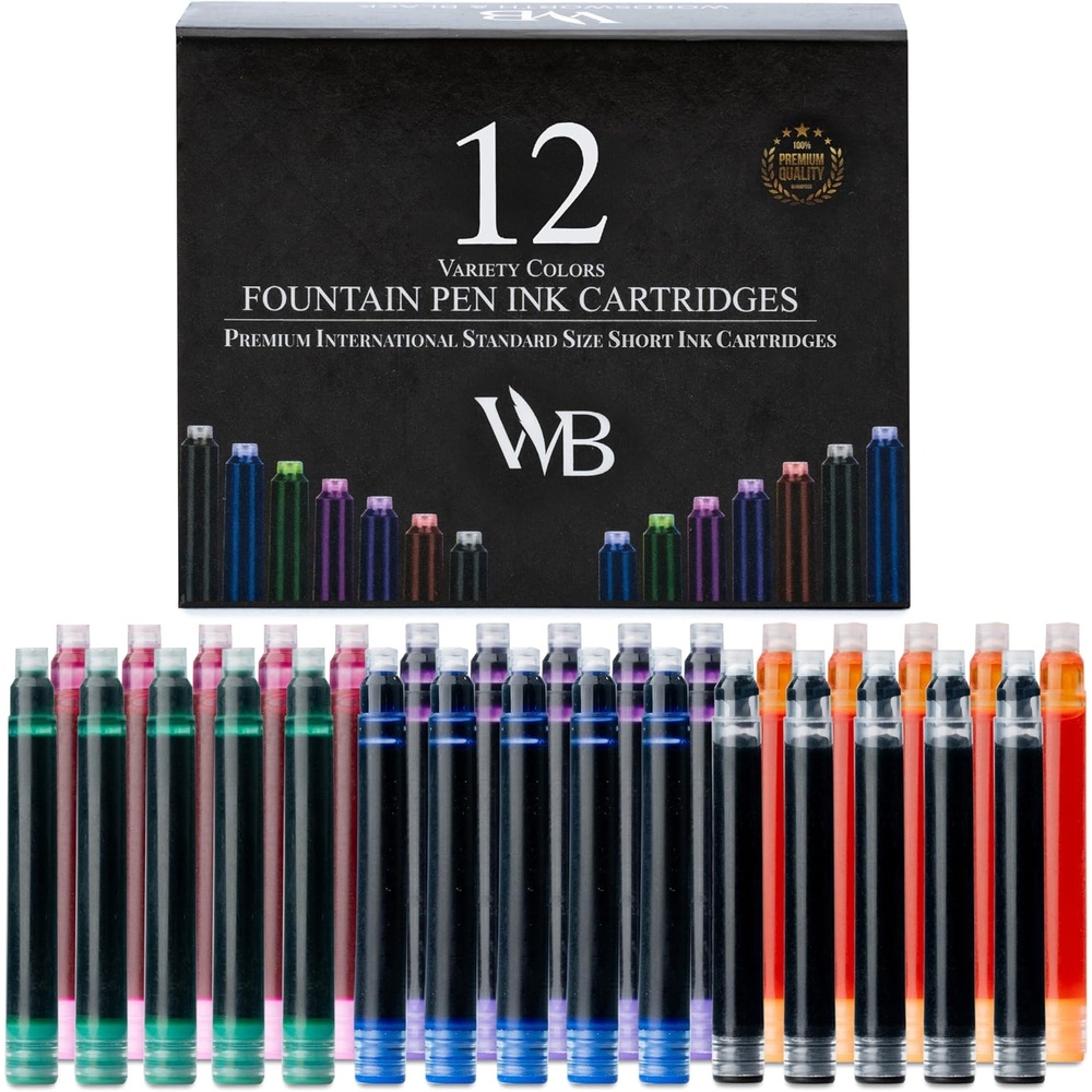 image:imageWordsworth amp Black 12 Pack Fountain Pen Ink Refills Set of 12 Black Ink Cartridges International Standard Size Length APPR 23 Base Diameter APPR 024 Disposable and GenericAssorted