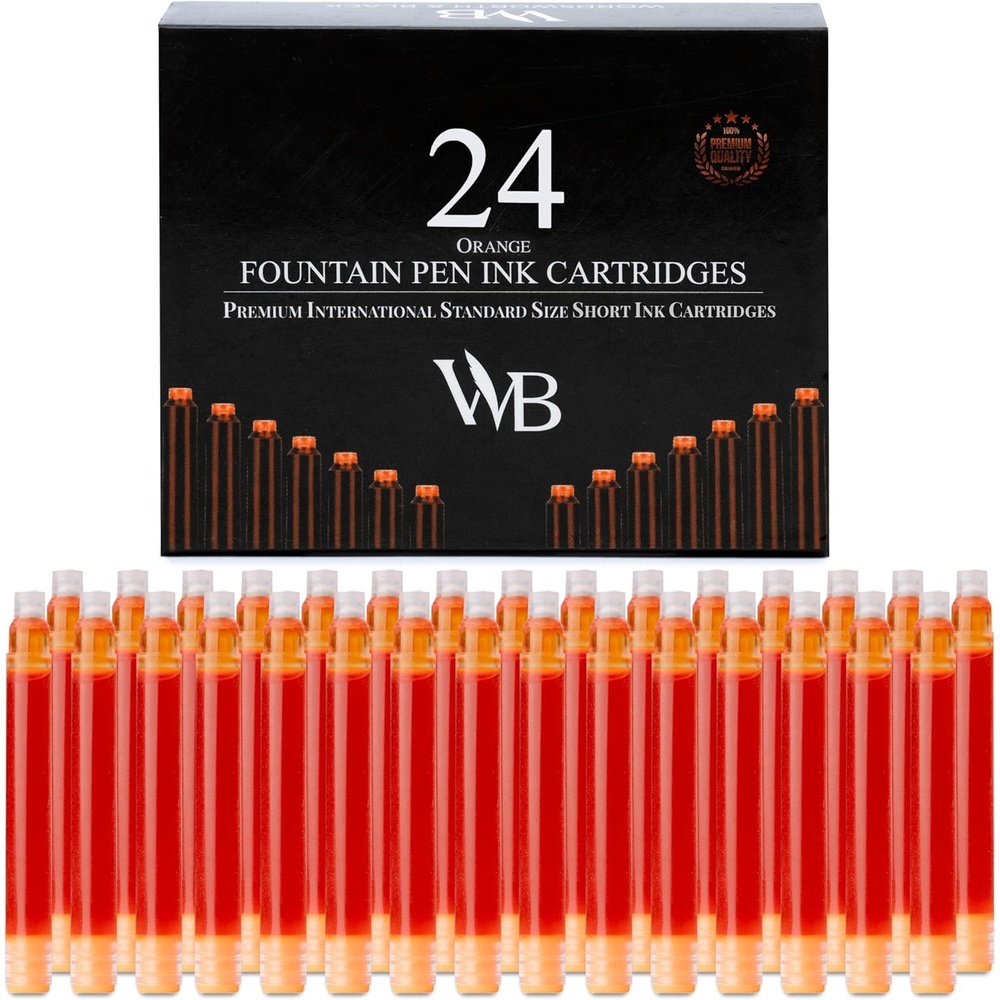 image:imageWordsworth amp Black 24 Pack Fountain Pen Ink Refills Set of 24 Assorted Ink Cartridges International Standard Size Length APPR 23 Base Diameter APPR 024 Disposable and GenericOrange