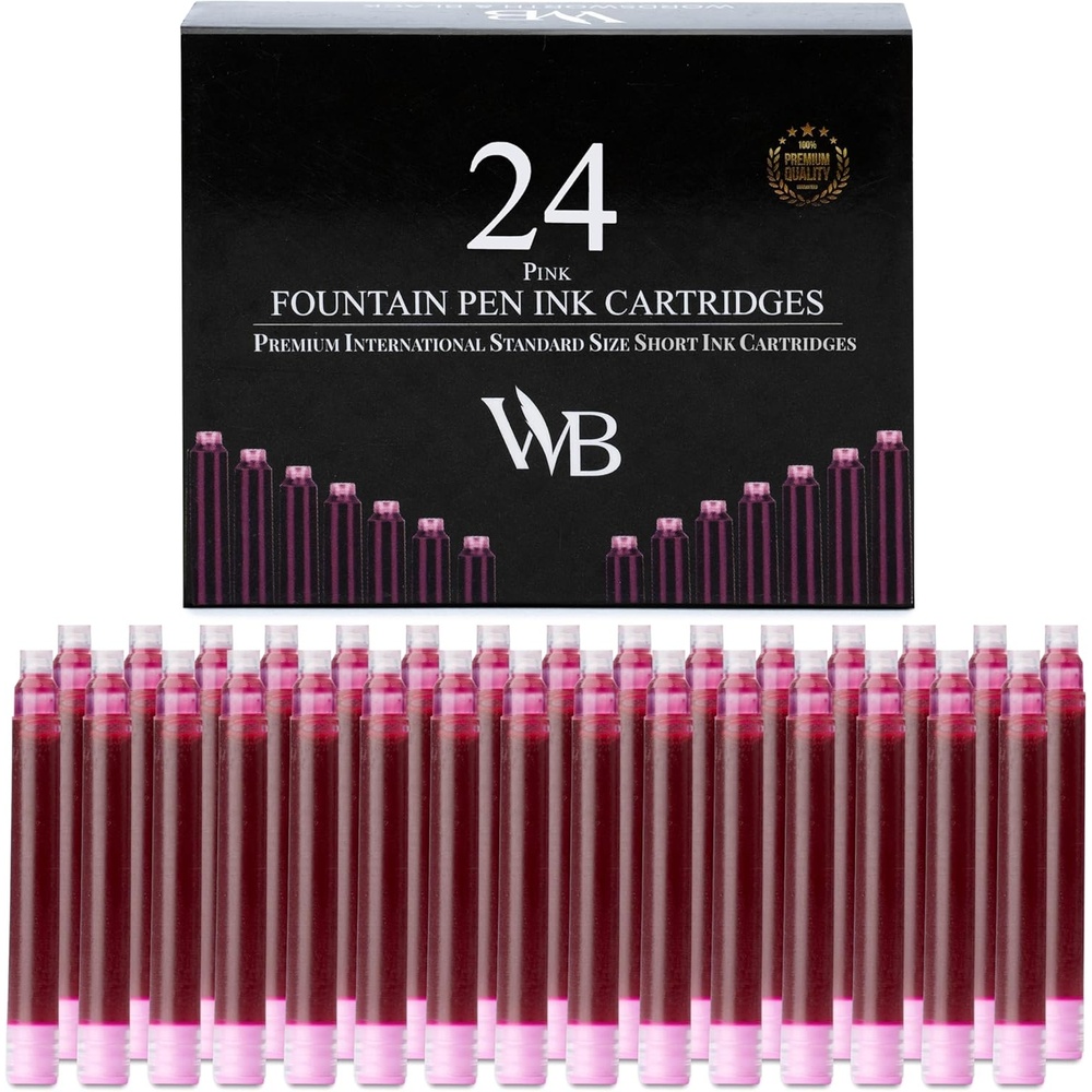 image:imageWordsworth amp Black 24 Pack Fountain Pen Ink Refills Set of 24 Assorted Ink Cartridges International Standard Size Length APPR 23 Base Diameter APPR 024 Disposable and GenericPink
