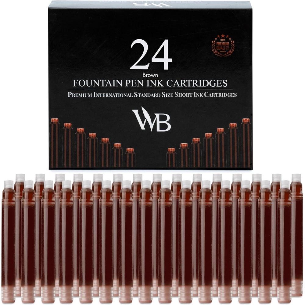 image:imageWordsworth amp Black 24 Pack Fountain Pen Ink Refills Set of 24 Assorted Ink Cartridges International Standard Size Length APPR 23 Base Diameter APPR 024 Disposable and GenericBrown